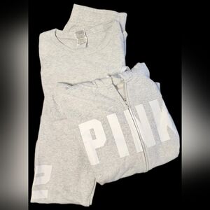 Pink-Victoria Secret- Grey Zip Sweatshirt/Sweatpants/Long Sleeve Shirt Bundle